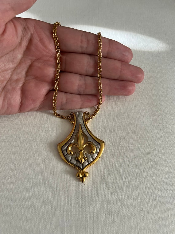 Vintage JJ gold chain gold and silver tone pendant