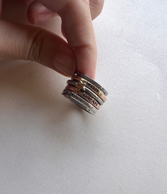 Vintage Wish Dream Do It Silver, Gold and Rose Gold Stackable Ring