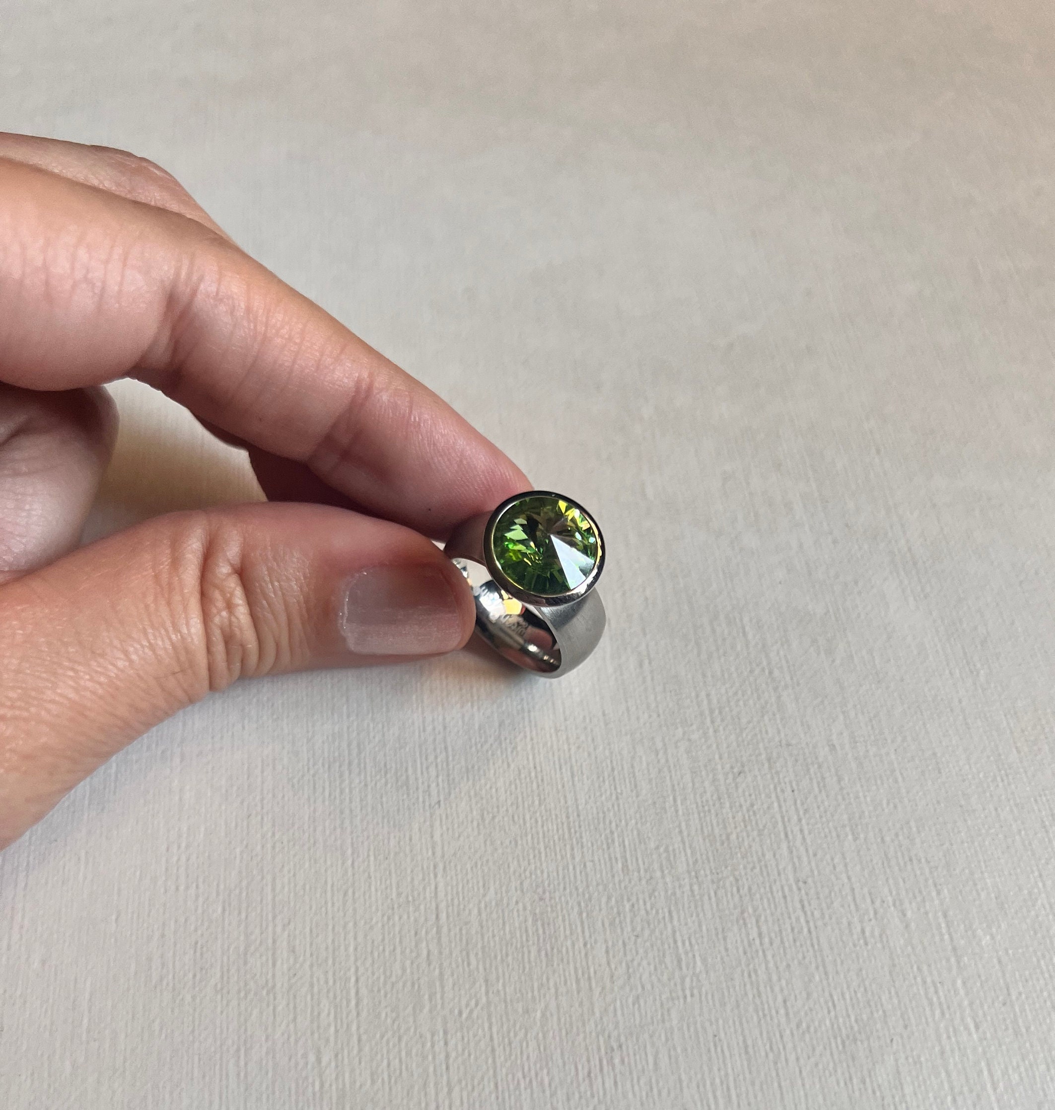 ☆nff☆ gem string ring setgreen nff1 Vintage Switch & Fun Stainless Steel Light Green Rhinestone