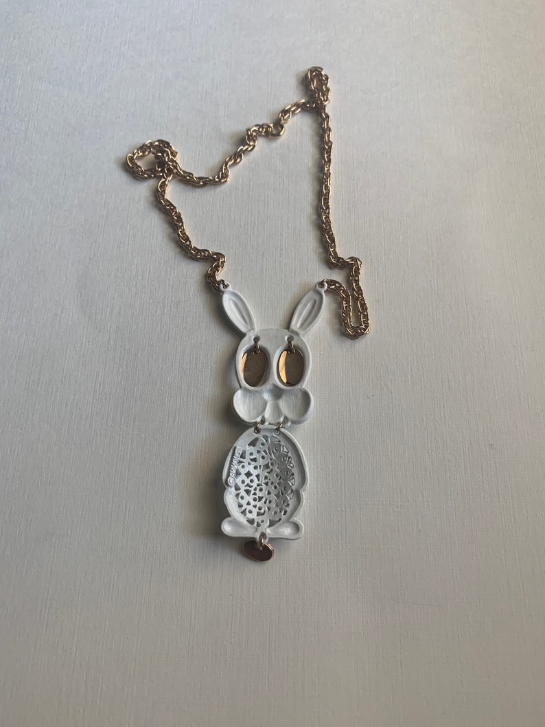 Vintage Emmons White Enamel Rabbit Pendant Necklace - Etsy