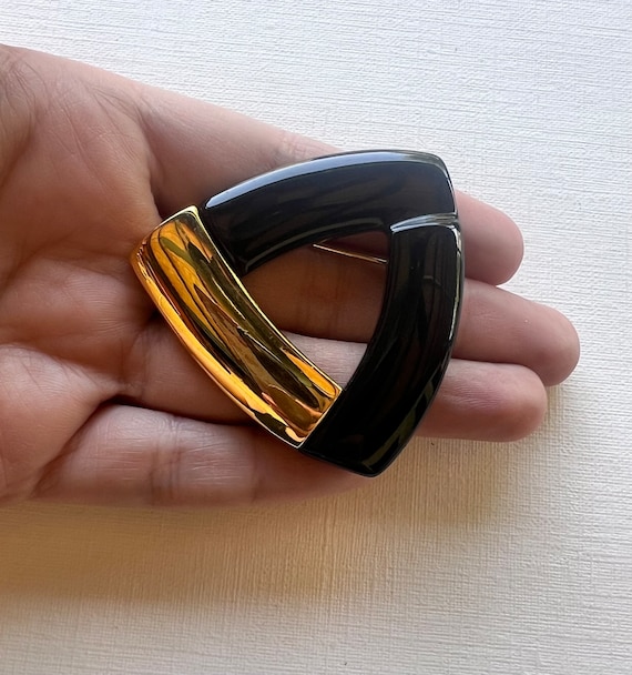 Vintage Monet black resin and gold resin triangul… - image 2
