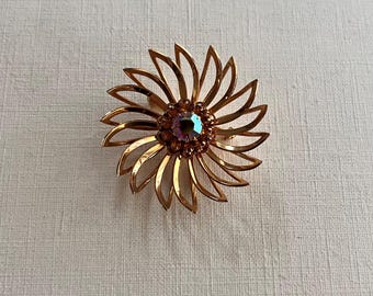 Broche Fleur Vintage Signée SARAH COV - Finition Or Poli Brillant - Occasion