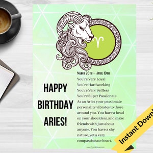 Happy Birthday Aries Astrology Card Digital File Printable