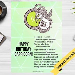 Joyeux anniversaire Capricorne astrologie carte fichier numérique imprimable