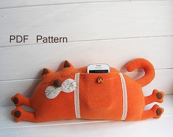 Patrón de costura PDF de almohada de gato, juguetes peluche Decoración del hogar. Epattern e instrucciones: tutorial de costura de almohadas Cat, descarga instantánea de juguete de peluche