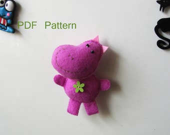 Animal Hippo magnet PDF sewing pattern cute felt toy- softie toy pattern and instructions Instant Download small gift- tutorial toy animal