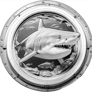 Laser Burn PNG | 3D Illusion | Engrave | Laser Ready | Digital Design File | Shark | Bull | Great White | Porthole