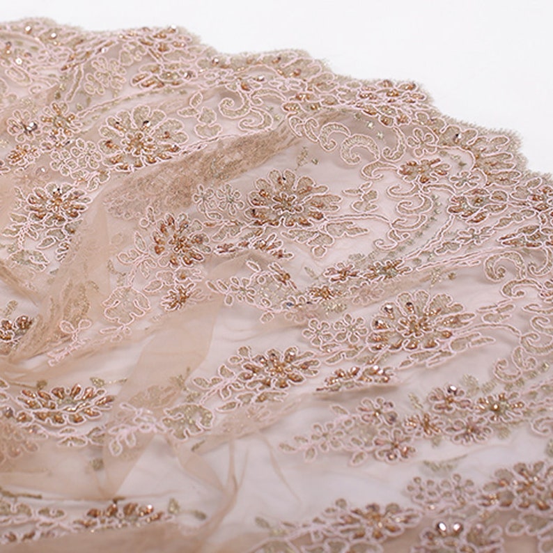 125CM Wide 300GM Weight Paillette Beading Acrylic Polyester Lace Fabric for Spring Summer Autumn Dress E634