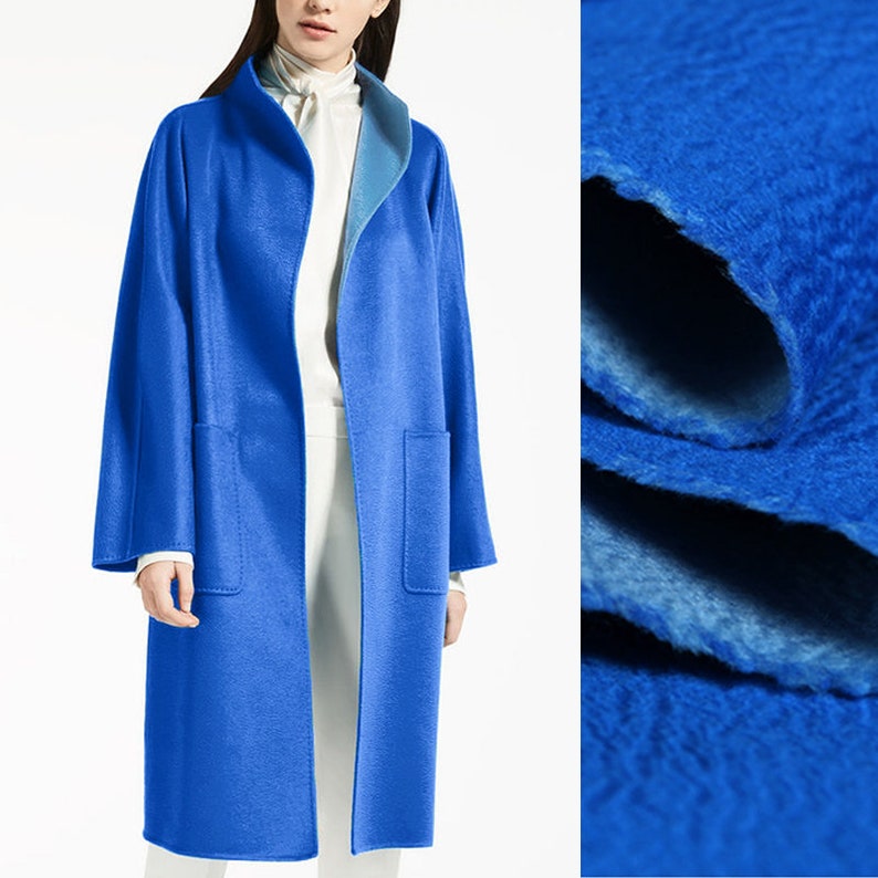 142CM Wide 820GM Weight Thick Double-faced Two-Colored Water Wave Blue Wool Cashmere Fabric for Autumn Winter Jacket Overcoat E900