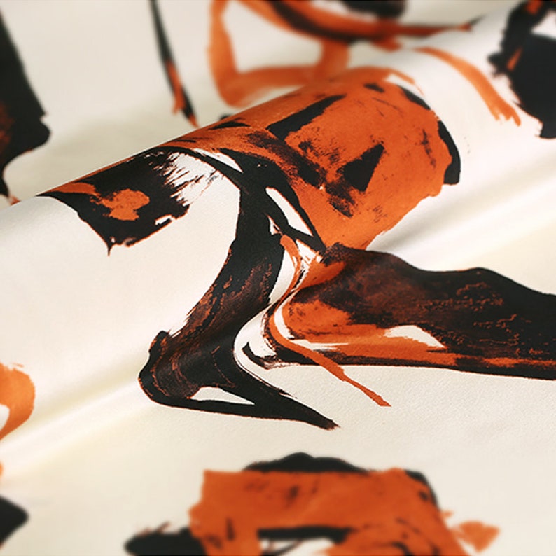 136CM 16MM Painting Print Thin Silk Crepe De Chine Fabric for Summer Dress Blouse Skirt Shirt Pants Scarf E1012