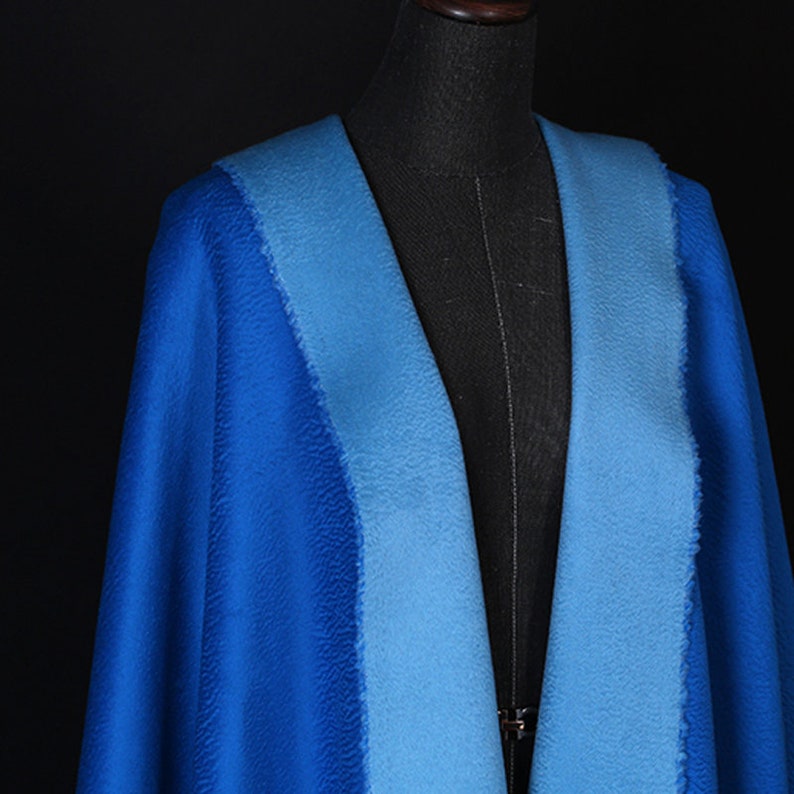 142CM Wide 820GM Weight Thick Double-faced Two-Colored Water Wave Blue Wool Cashmere Fabric for Autumn Winter Jacket Overcoat E900