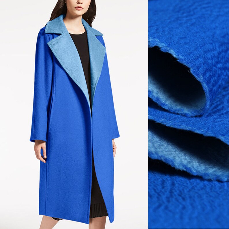 142CM Wide 820GM Weight Thick Double-faced Two-Colored Water Wave Blue Wool Cashmere Fabric for Autumn Winter Jacket Overcoat E900