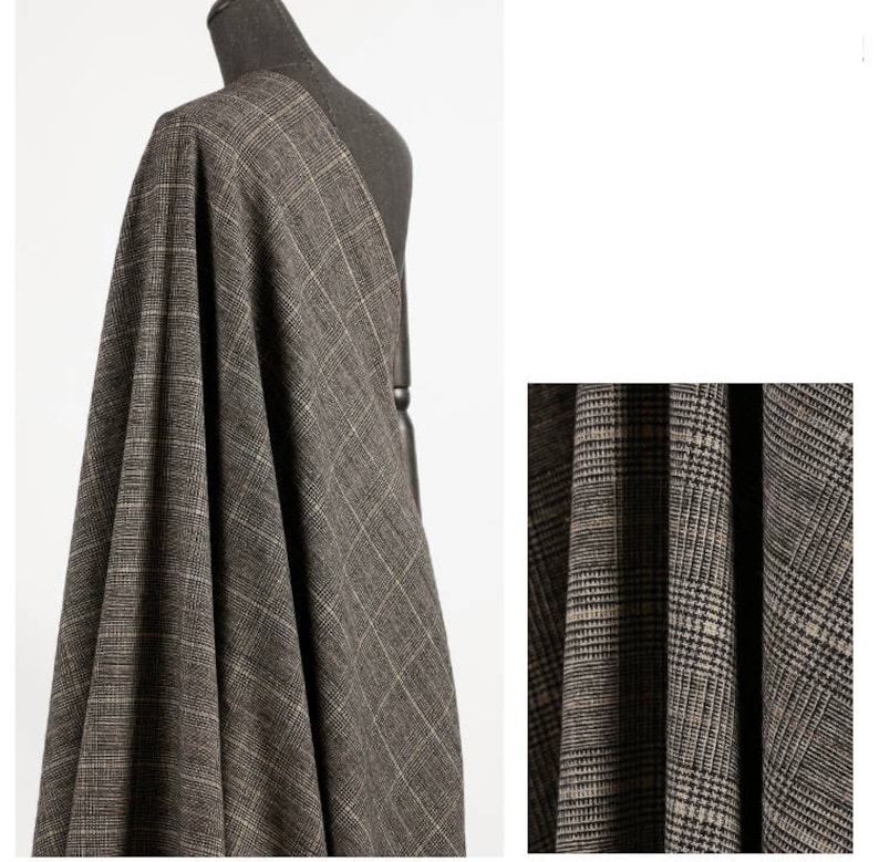 150CM Wide 320GM Check Print Thin Wool Golden Thread Fabric for Spring and Autumn Suit Dress Outwear Overcoat Jacket E625