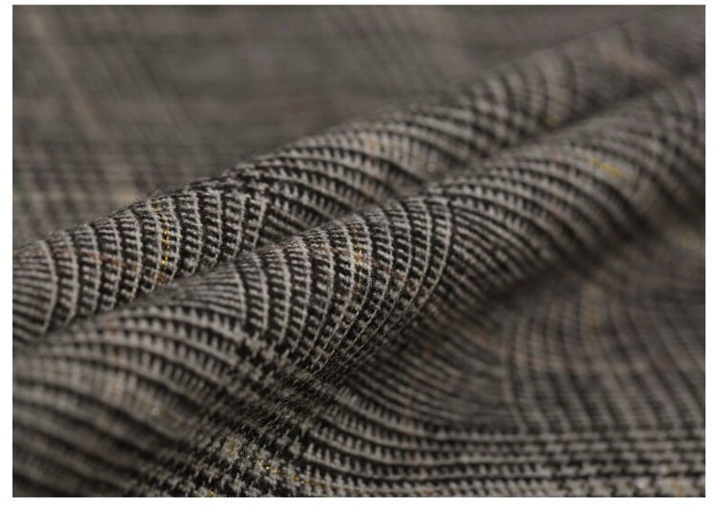 150CM Wide 320GM Check Print Thin Wool Golden Thread Fabric for Spring and Autumn Suit Dress Outwear Overcoat Jacket E625