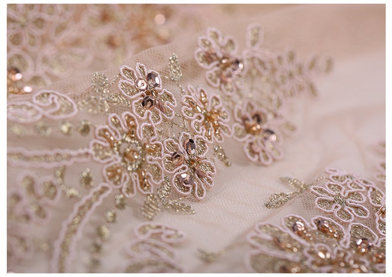125CM Wide 300GM Weight Paillette Beading Acrylic Polyester Lace Fabric for Spring Summer Autumn Dress E634