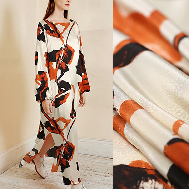 136CM 16MM Painting Print Thin Silk Crepe De Chine Fabric for Summer Dress Blouse Skirt Shirt Pants Scarf E1012