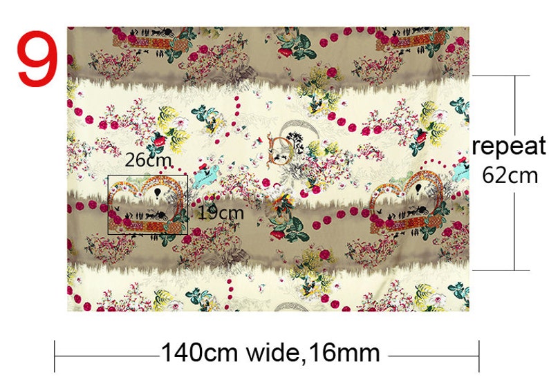 110-140CM Wide Print Silk Habotai Fabric 10 Patterns Available Number 5-10 E083