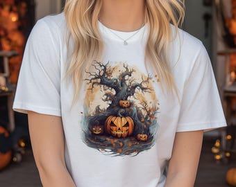 Colorful Halloween Pumpkin T-Shirt: Spooky Season Graphic Tee