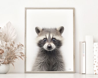Baby Raccoon Nursery Print, Animal Wall Art, Raccoon Kid&#39;s Room Decor, Cute Raccoon Print, Printable Wall Decor