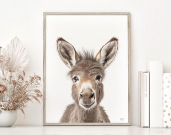 Baby Donkey Nursery Print, Farm Animal Wall Art, Bear Kid&#39;s Room Decor, Cute Bear Print, Printable Wall Decor