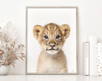 Baby Lion Nursery Print, Animal Wall Art, Lion Cub Kid&#39;s Room Decor, Printable Wall Decor