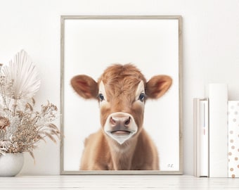 Baby Cow Nursery Print: Farm Animal Kids Room Decor (Digital Download)