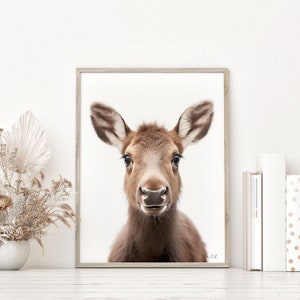 Baby Moose Nursery Print, Farm Animal Wall Art, Bear Kid's Room Decor, Cute Moose Print, Printable Wall Decor