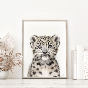 Impresión de vivero de leopardo de las nieves del bebé, arte de la pared del animal, decoración de la habitación del niño del leopardo de las nieves, decoración de la pared imprimible, decoración de la habitación del niño