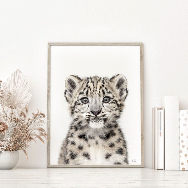 Baby Snow Leopard Nursery Print, Animal Wall Art, Snow Leopard Kid's Room Decor, Printable Wall Decor, Kid's Room Decor