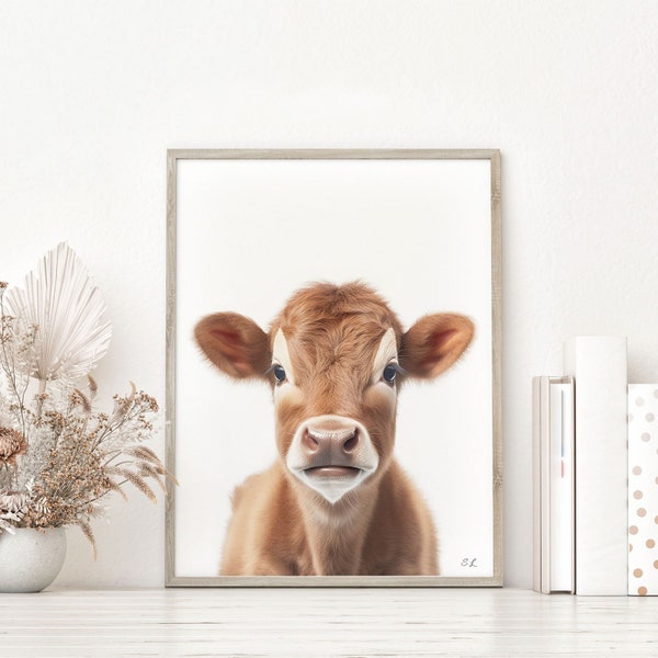 Impression de chambre de bébé vache, art mural animaux de la ferme, décoration de chambre d'enfant vache, vache mignonne impression, décoration murale imprimable