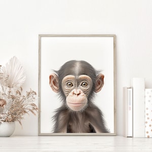 Baby Chimpanzee Nursery Print, Animal Wall Art, Chimpanzee Kid&#39;s Room Decor, Printable Wall Decor