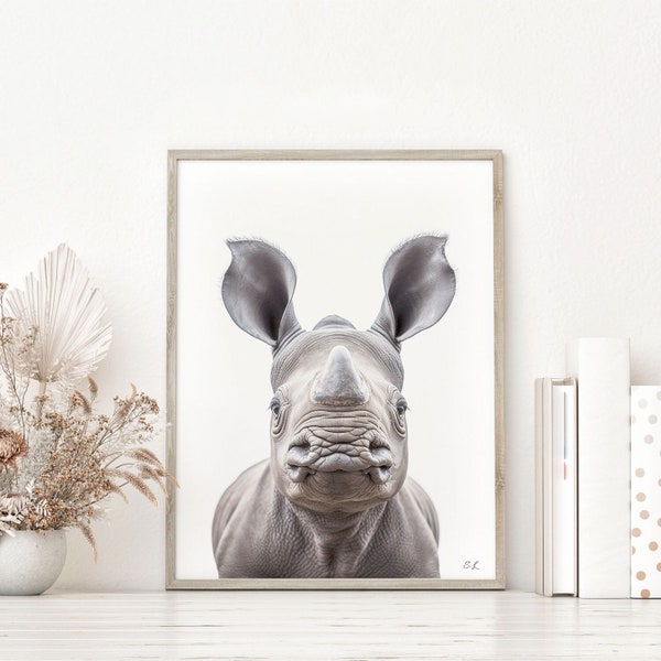 Baby Rhino Print, Safari Nursery Wall Art, Cute Rhino Art, Kids Room Decor, Printable Wall Decor