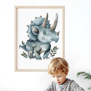 Triceratops Art Print, Dinosaur Wall Art Decor for Kids Room, Dino Nursery Art, Boys Room Decor, Jurassic Dino Illustration