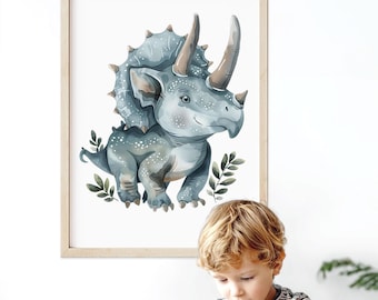 Triceratops Dinosaur Art Print: Kids Room Decor