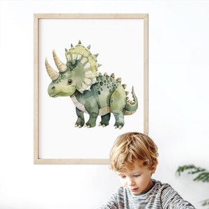 Triceratops Dinosaur Art Print, Wall Art Decor for Kids Room, Dino Nursery Art, Boys Room Decor, Jurassic Dino Illustration