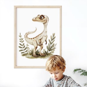 Velociraptor Dinosaur Wall Art Print, Kids Room Decor, Watercolor Art, Home Decor, Jurassic Dinosaur Illustration, Jurassic Nursery Art Gift