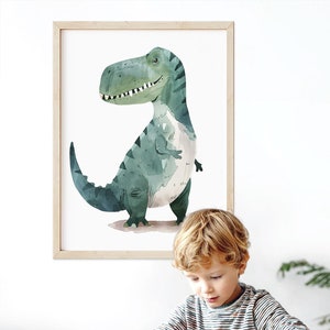 T-rex Dinosaur Wall Art Print, Kids Room Decor, Jurassic Nursery Art, Dinosaur Themed Home Decor, Watercolor T-rex Print