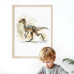 Velociraptor Dino Art Print, Watercolor Art, Home Decor, Kids Room Dinosaur Illustration, Jurassic Nursery Art Gift