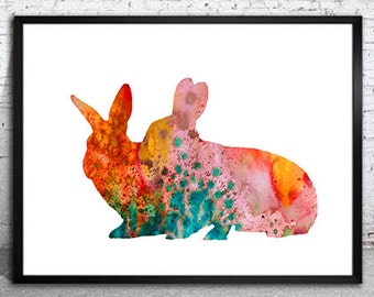 Rabbits Watercolor Print, Rabbit art, Watercolor, Children's Wall Art, Home Decor, animal watercolor, watercolor painting, Rabbit  painting