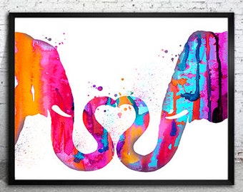 Elephant Love Watercolor Print: Children's Animal Art