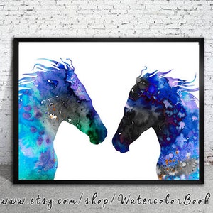 Horses Love Print, Horse art, watercolor painting, watercolor art, Illustration,home decor, wall art, animal art, Horse poster image 1