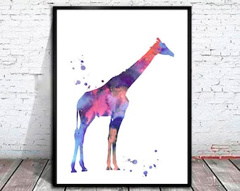 Imprimer girafe, aquarelle art print, animaux, Art Print, Illustration, cadeaux d’Art, décoration murale