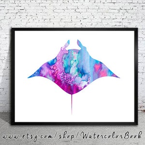 Manta Ray Fotodruck, nautische Drucke, Ozean, Meer Druck, Aquarell Druck, Art Print, Illustration, Kunst Geschenke, Wand-Dekor