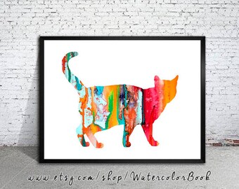 Cat print, Watercolor print, Art Print, Illustration, Art gifts, Wall decoranimal, cat poster, animal print