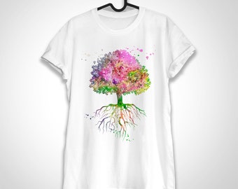 Camiseta Árvore da vida, camiseta unissex, algodão fiado em anel 100%, camiseta com estampa aquarela, arte em camiseta, camiseta animal, XS, S, M, L, XL, XXL