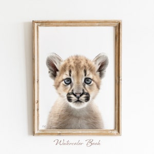 Baby Puma Nursery Print, Cougar Animal Wall Art, Cougar Kid's Room Decor, Cute Cougar Print