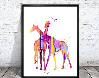 Giraffe Watercolor Art Print: Colorful Animal Painting