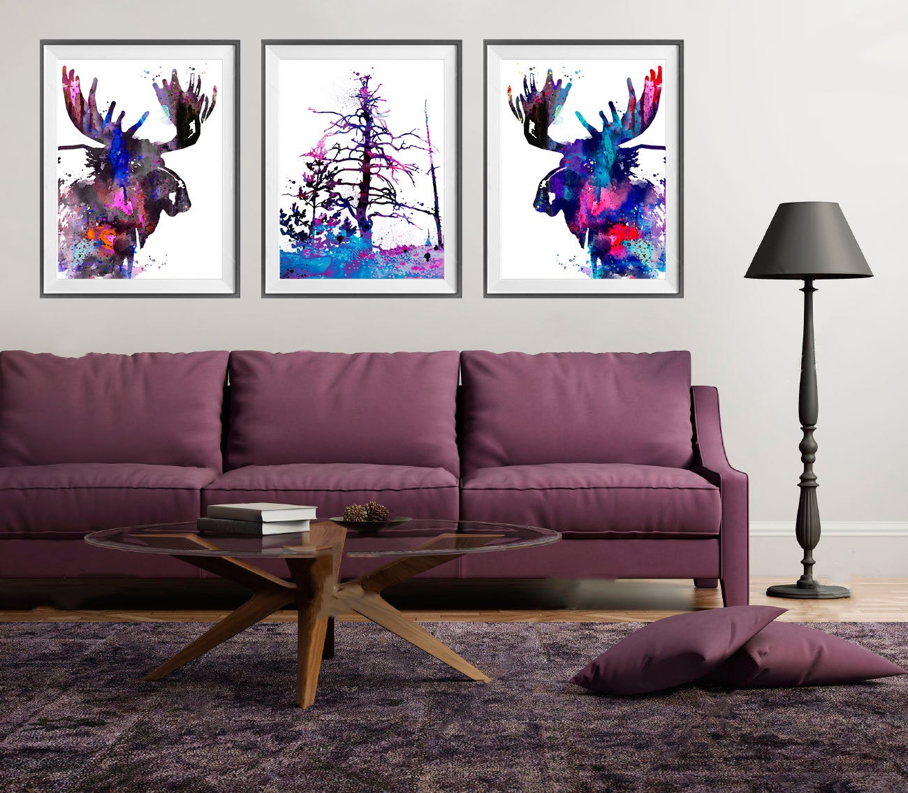 Moose SET Watercolor Print Home Decor Moose Art Set Art Etsy Canada