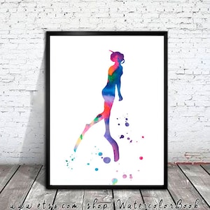 Scuba diving Watercolor painting Print, Scuba diving ART, diver PRINT, sport Art, Home Decor, sport print, watercolor painting,