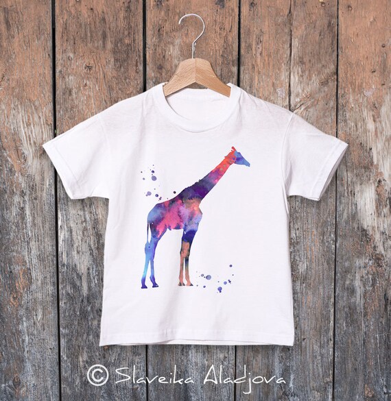 Giraffe kids T-shirt, colorful ring spun Cotton 100%, watercolor print T  shirt, T shirt art, boys and girls clothing, vivid colors
